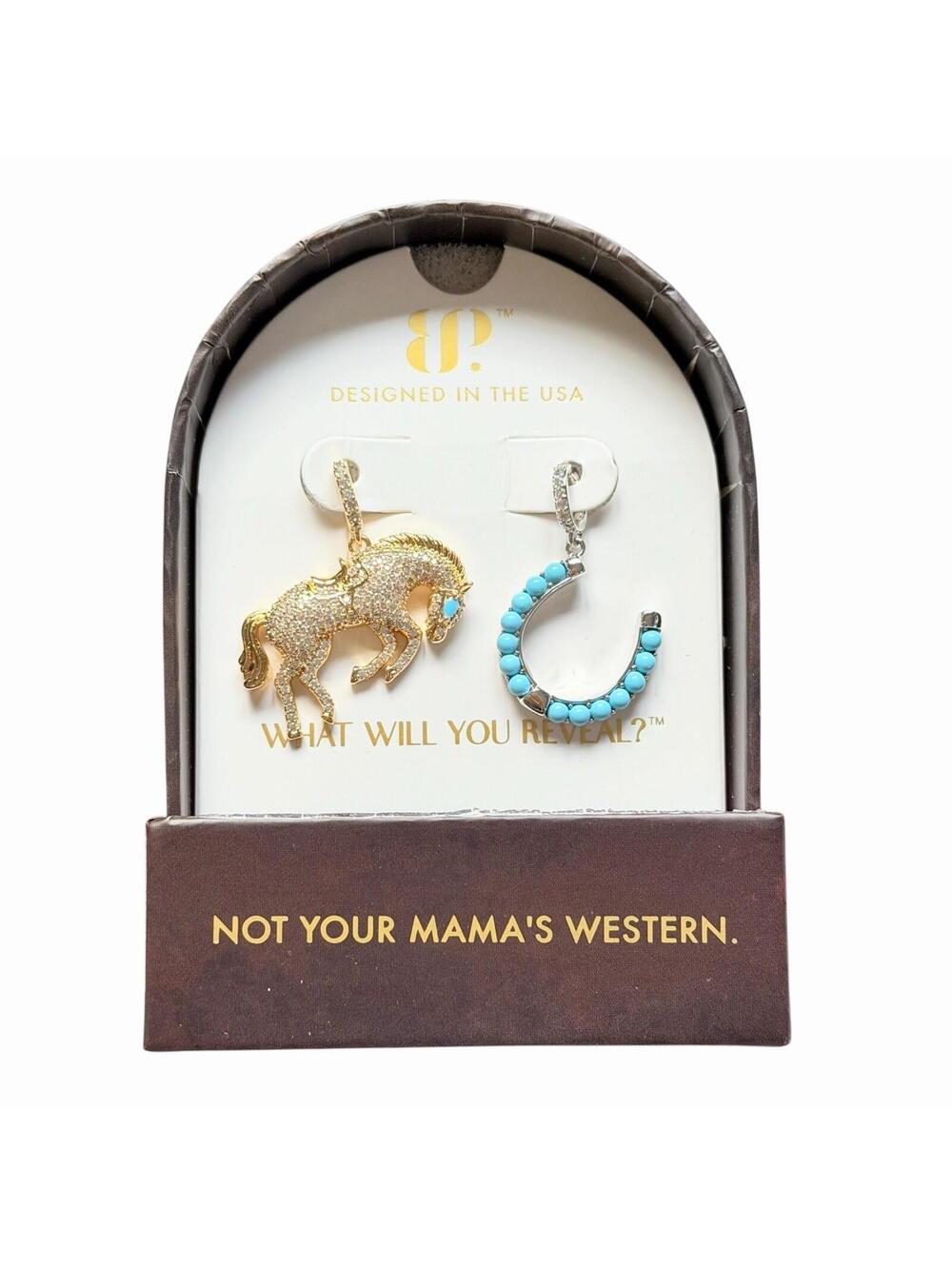 Bomb Party OUTLAW Charms “I Don’t Compete” Bronco & Horseshoe on Yellow Gold